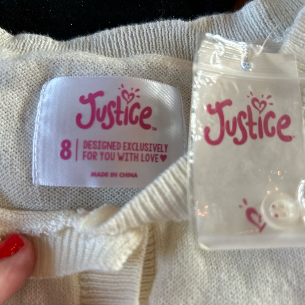 Justice Button Down Front Cardigan Sweaters Girls Size 8 Black Sequin & Ivory - Picture 3 of 8